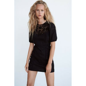 ZARA NWT Combination Embroidery Short Dress Black
